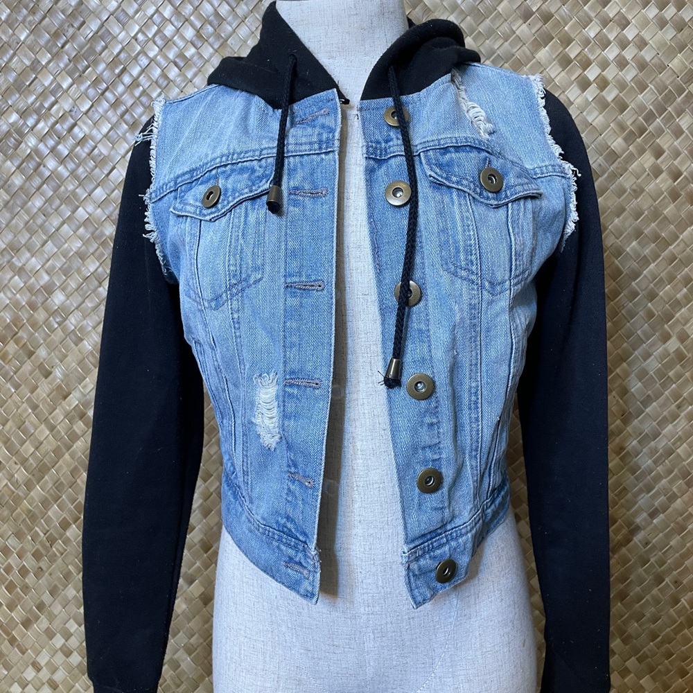 Jeans jacket with black hoodie!